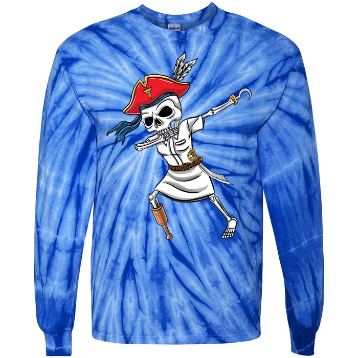 Dabbing Skeleton Nurse Pirate Halloween Gift Tie-Dye Long Sleeve Shirt