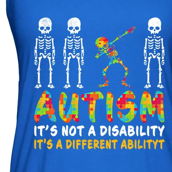 Dabbing Skeleton Not A Disability Autism Awareness Gift Ladies Essential Flowy Tank