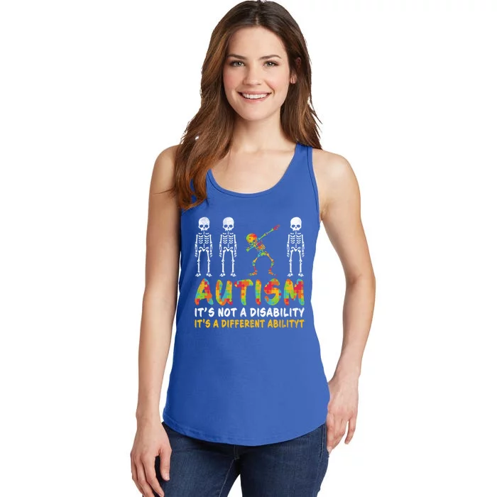 Dabbing Skeleton Not A Disability Autism Awareness Gift Ladies Essential Tank