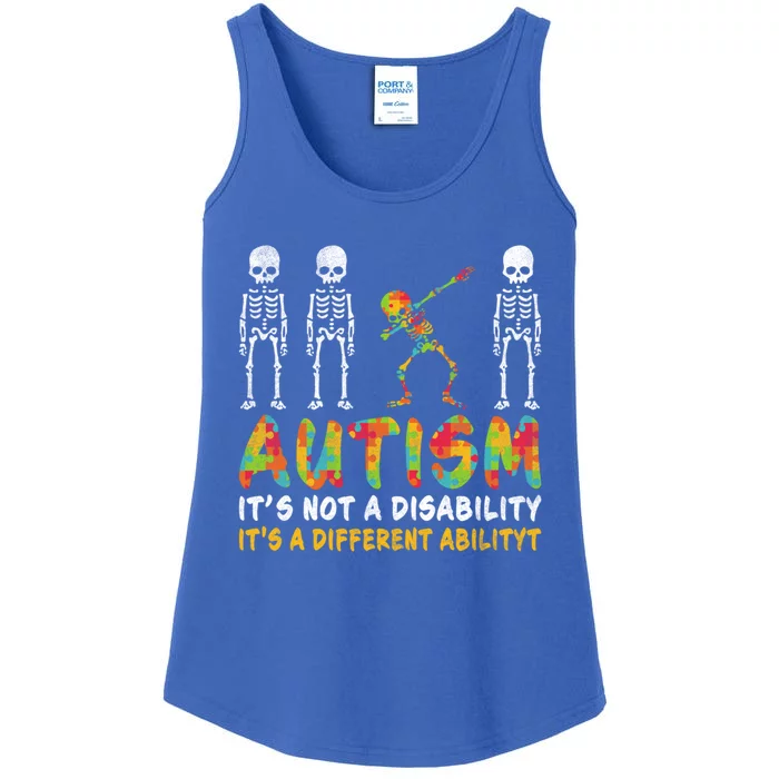 Dabbing Skeleton Not A Disability Autism Awareness Gift Ladies Essential Tank