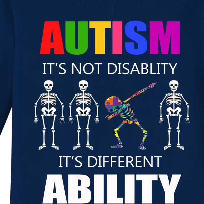 Dabbing Skeleton Not A Disability Autism Awareness Great Gift Baby Long Sleeve Bodysuit