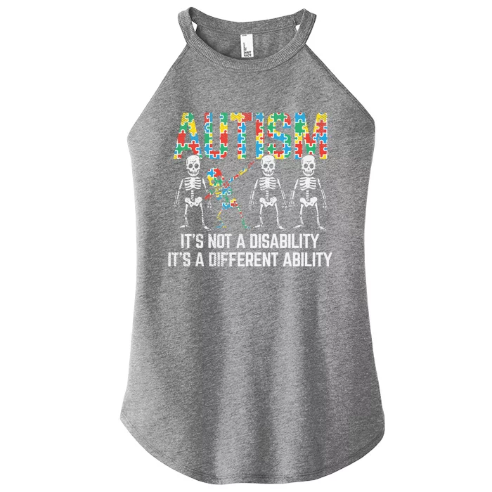 Dabbing Skeleton Not A Disability Autism Awareness Meaningful Gift Women’s Perfect Tri Rocker Tank