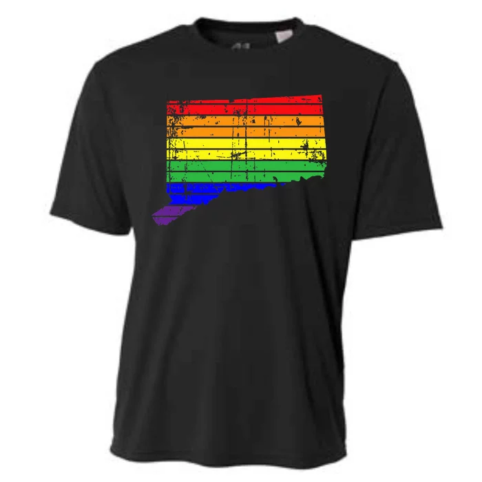 Distressed State Of Connecticut Lgbt Rainbow Pride Cooling Performance Crew T-Shirt