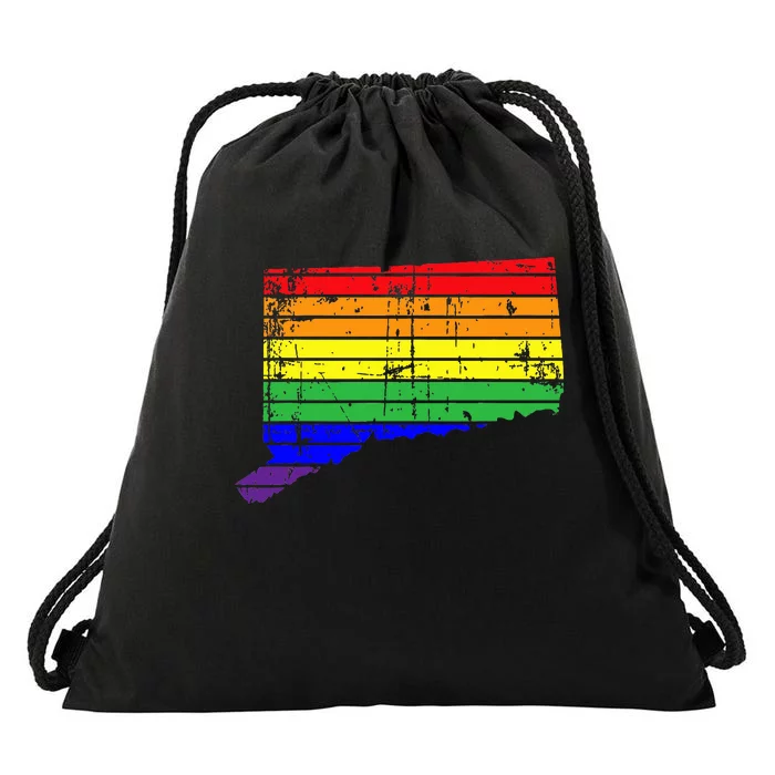 Distressed State Of Connecticut Lgbt Rainbow Pride Drawstring Bag