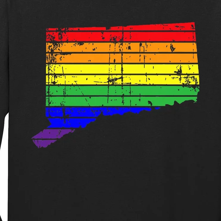 Distressed State Of Connecticut Lgbt Rainbow Pride Tall Long Sleeve T-Shirt