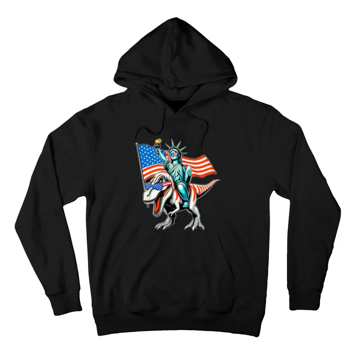 Dino Statue Of Liberty 4th Of July American Flag Hoodie