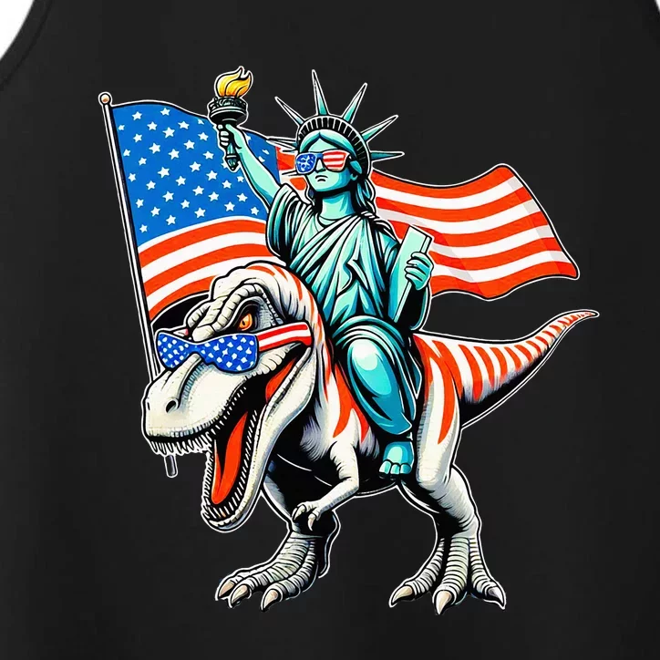 Dino Statue Of Liberty 4th Of July American Flag Performance Tank