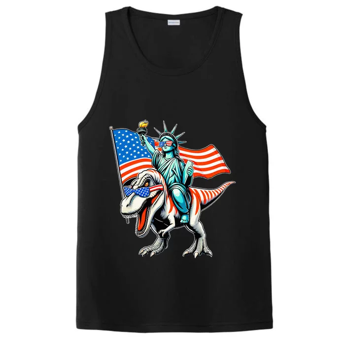 Dino Statue Of Liberty 4th Of July American Flag Performance Tank