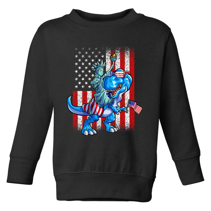 Dino Statue Of Liberty 4th Of July American Flag Toddler Sweatshirt