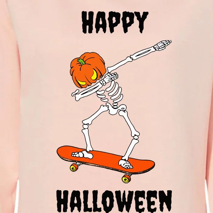 Dabbing Skeleton on a Skateboard with a Pumpkin Head Womens California Wash Sweatshirt