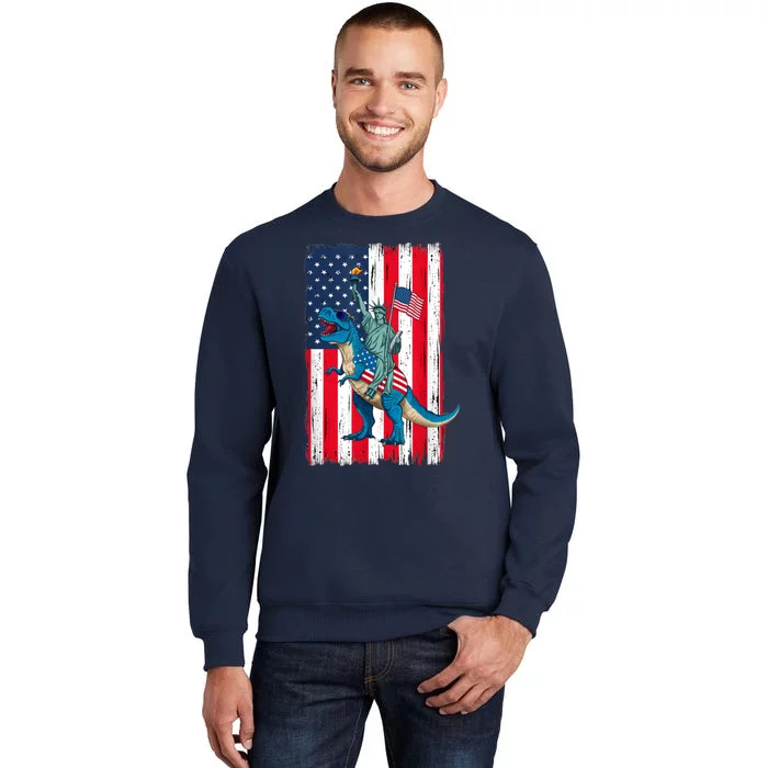 Dino Statue Of Liberty 4th Of July American Flag Tall Sweatshirt