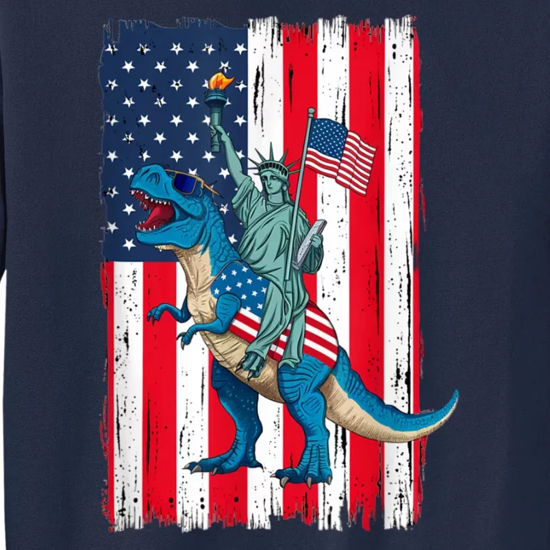 Dino Statue Of Liberty 4th Of July American Flag Tall Sweatshirt