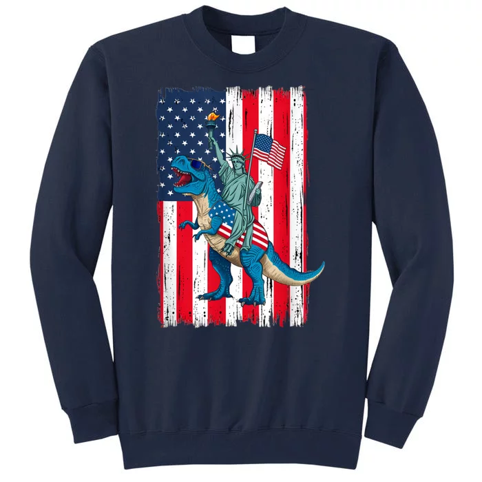 Dino Statue Of Liberty 4th Of July American Flag Tall Sweatshirt