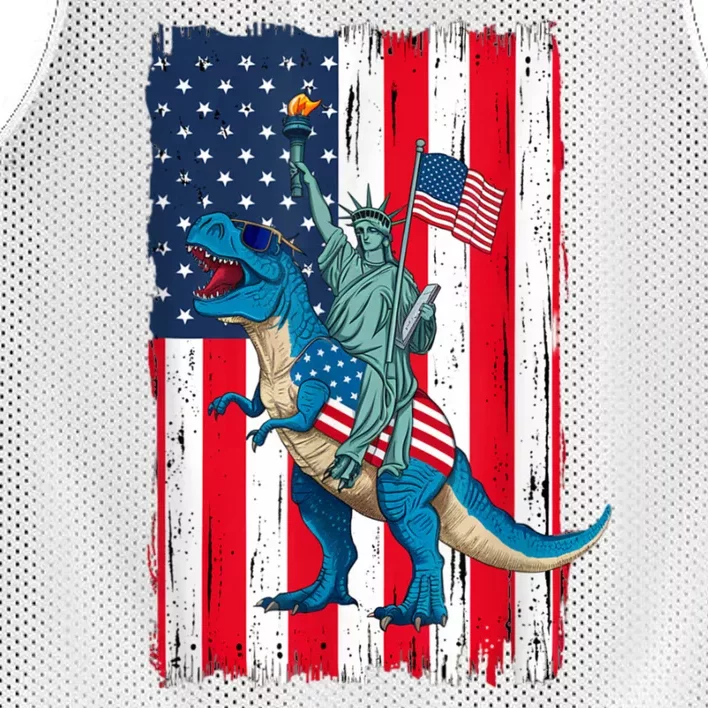 Dino Statue Of Liberty 4th Of July American Flag Mesh Reversible Basketball Jersey Tank