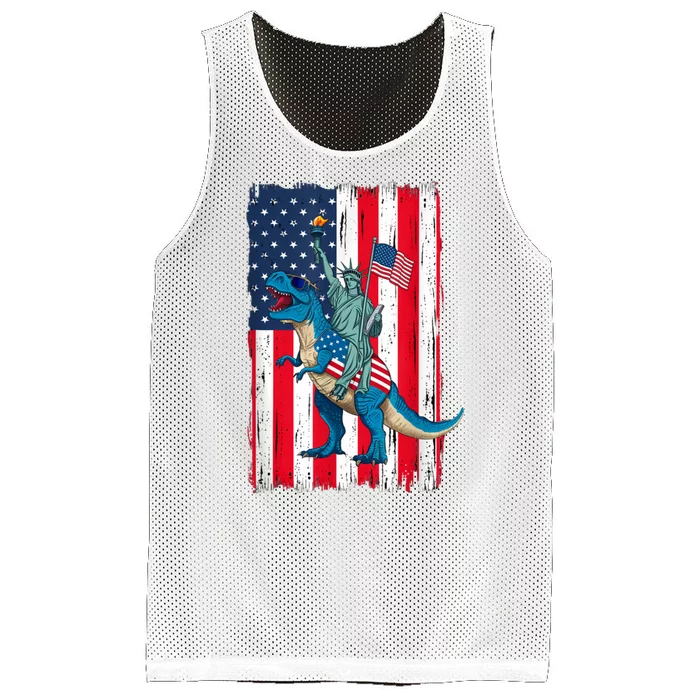 Dino Statue Of Liberty 4th Of July American Flag Mesh Reversible Basketball Jersey Tank