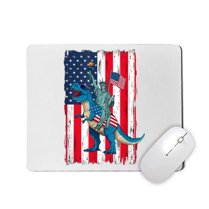 Dino Statue Of Liberty 4th Of July American Flag Mousepad