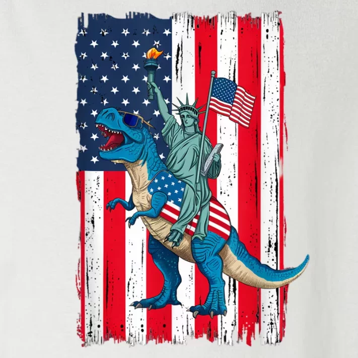 Dino Statue Of Liberty 4th Of July American Flag Toddler Long Sleeve Shirt