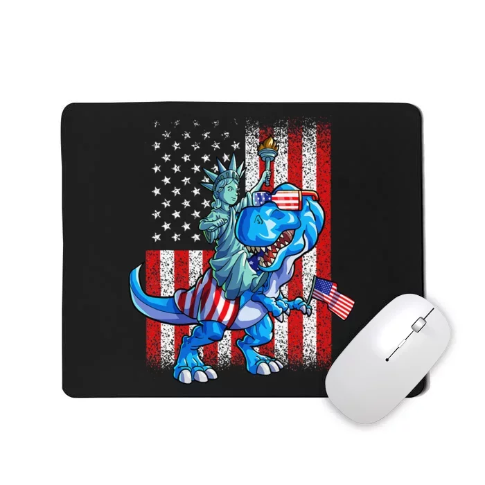 Dino Statue Of Liberty 4th Of July American Flag Mousepad