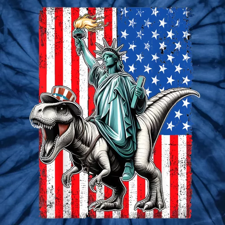 Dino Statue Of Liberty 4th Of July American Flag Tie-Dye T-Shirt