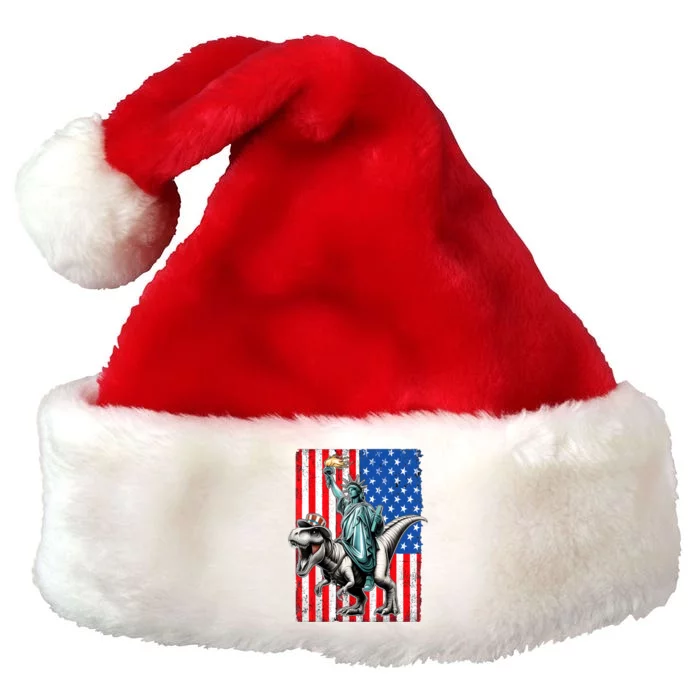 Dino Statue Of Liberty 4th Of July American Flag Premium Christmas Santa Hat