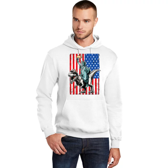 Dino Statue Of Liberty 4th Of July American Flag Hoodie