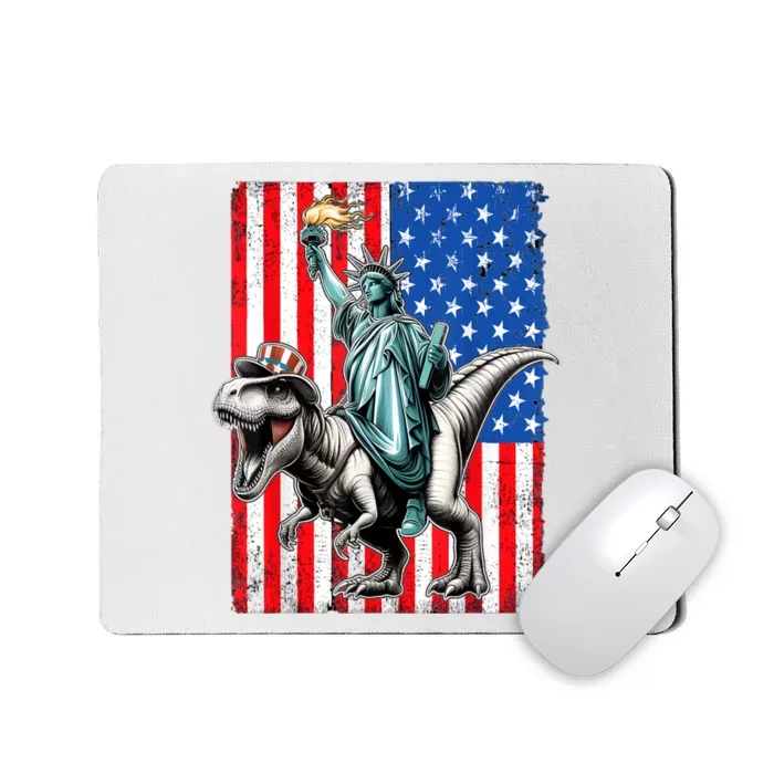 Dino Statue Of Liberty 4th Of July American Flag Mousepad