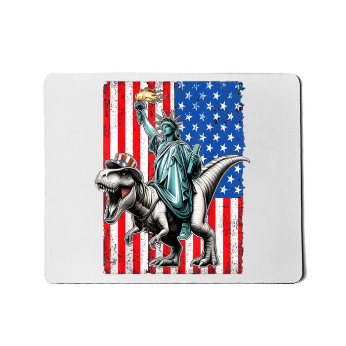 Dino Statue Of Liberty 4th Of July American Flag Mousepad