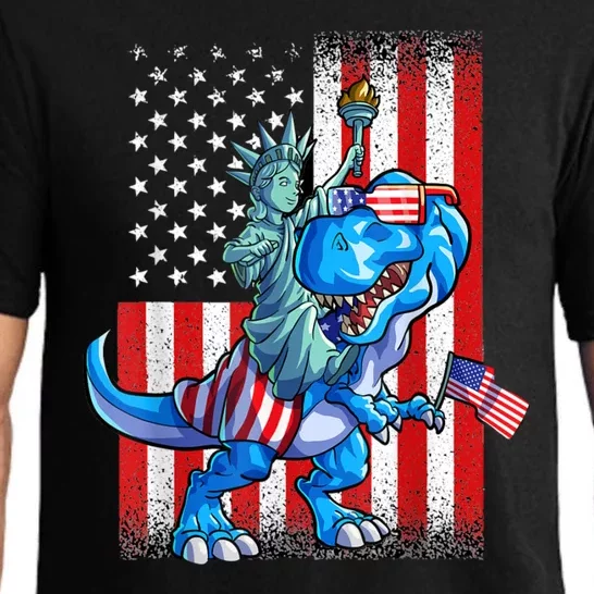 Dino Statue Of Liberty 4th Of July American Flag Pajama Set