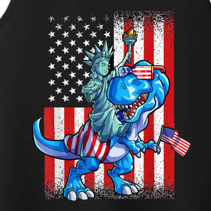 Dino Statue Of Liberty 4th Of July American Flag Performance Tank