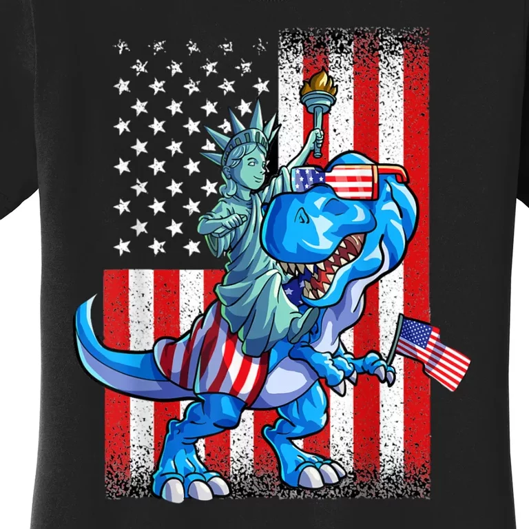 Dino Statue Of Liberty 4th Of July American Flag Women's T-Shirt