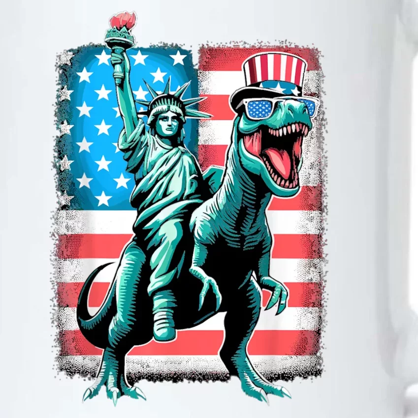 Dino Statue Of Liberty 4th Of July American Flag Black Color Changing Mug