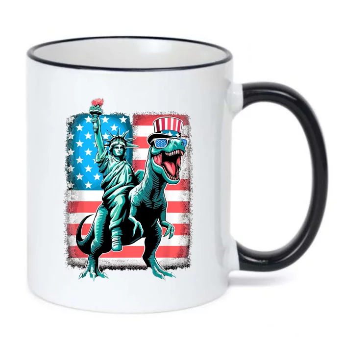 Dino Statue Of Liberty 4th Of July American Flag Black Color Changing Mug