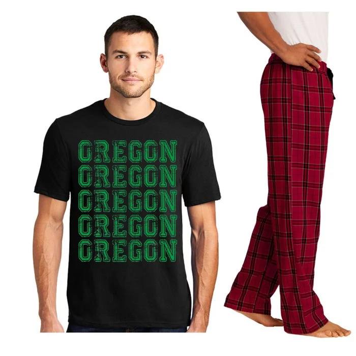 Distressed State Of Oregons Football Spirit Evergreen Sports Pajama Set