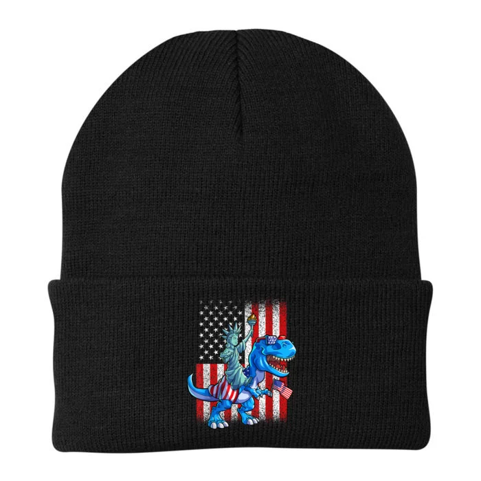 Dino Statue Of Liberty 4th Of July American Flag Patriotic 4th Of July Apparel B Knit Cap Winter Beanie