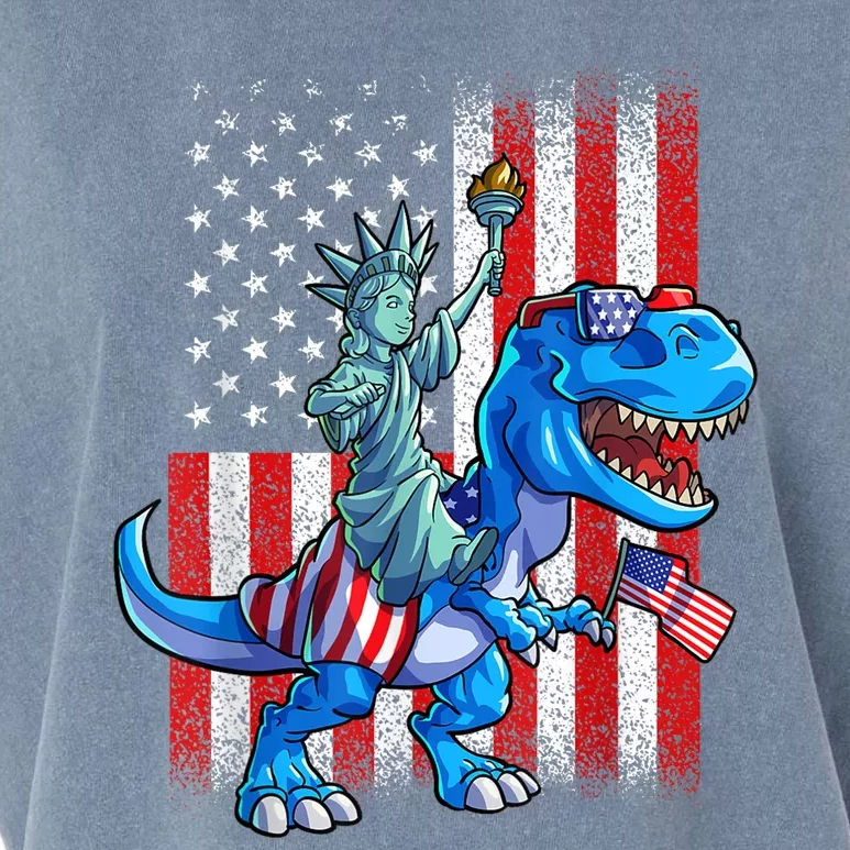 Dino Statue Of Liberty 4th Of July American Flag Patriotic 4th Of July Apparel B Garment-Dyed Women's Muscle Tee