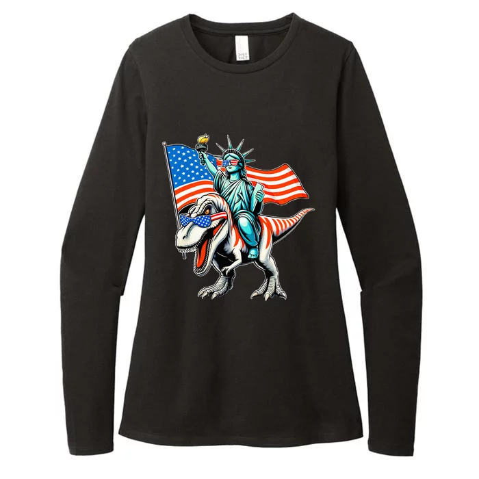 Dino Statue Of Liberty 4th Of July Womens CVC Long Sleeve Shirt