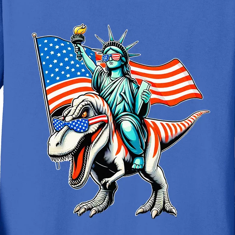 Dino Statue Of Liberty 4th Of July Kids Long Sleeve Shirt