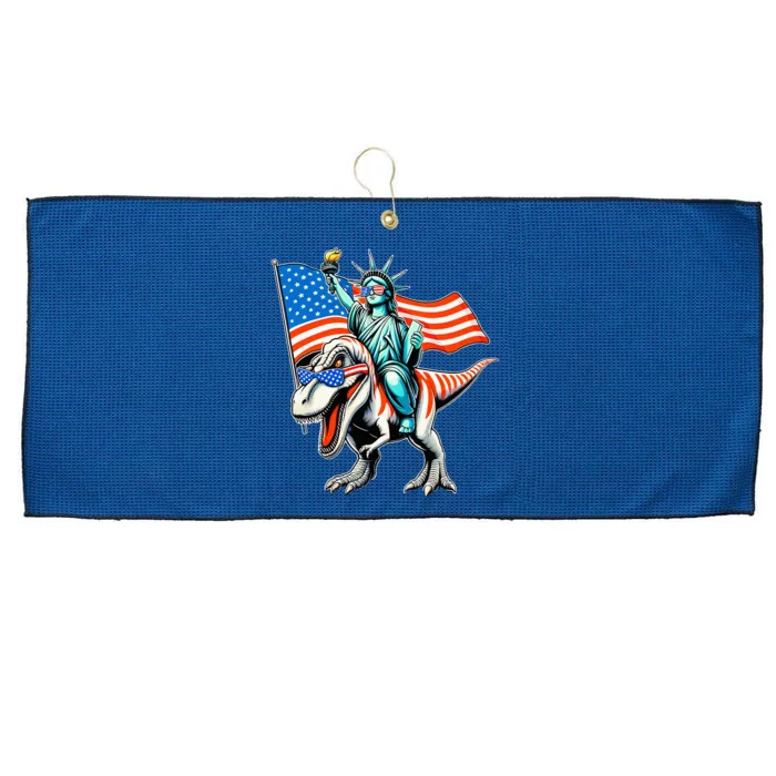 Dino Statue Of Liberty 4th Of July Large Microfiber Waffle Golf Towel