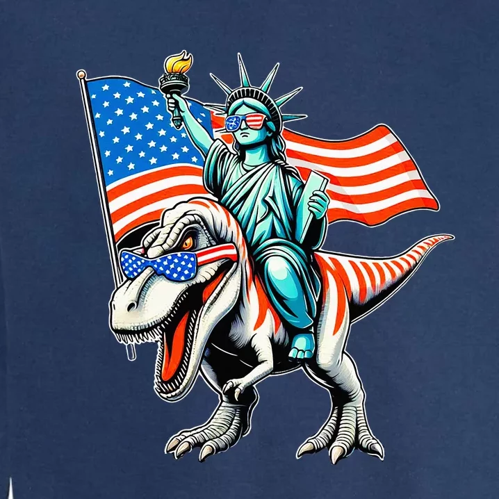 Dino Statue Of Liberty 4th Of July Garment-Dyed Sweatshirt