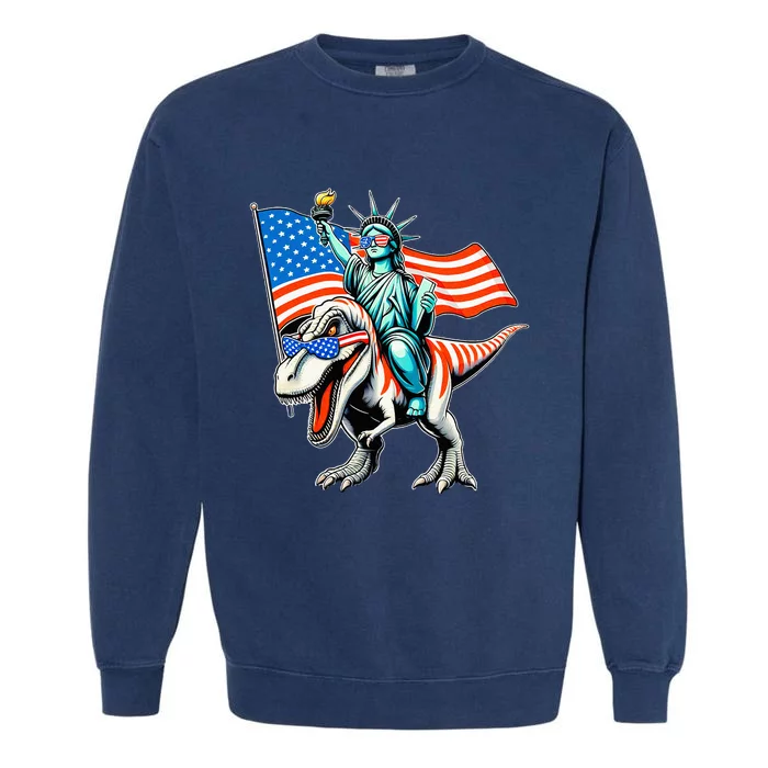 Dino Statue Of Liberty 4th Of July Garment-Dyed Sweatshirt