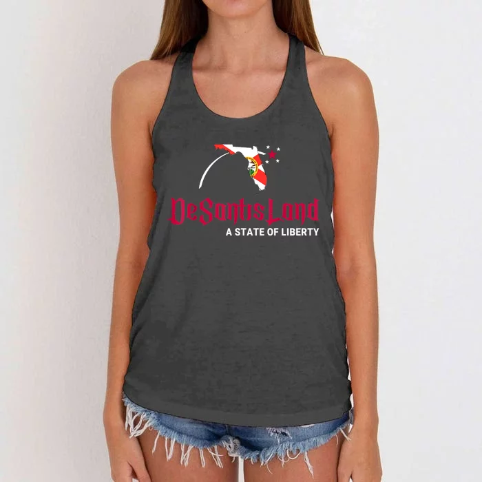 DeSantisLand State Of Liberty Florida Map FL Flag Patriotic Women's Knotted Racerback Tank