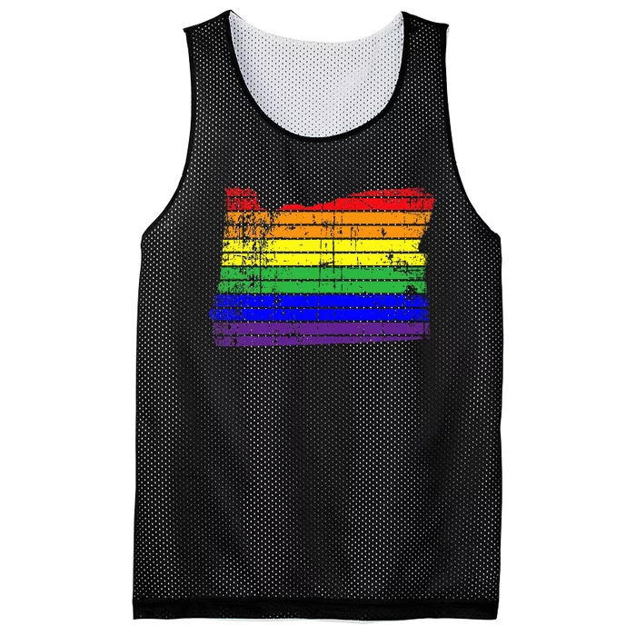 Distressed State Of Oregon Lgbt Rainbow Mesh Reversible Basketball Jersey Tank