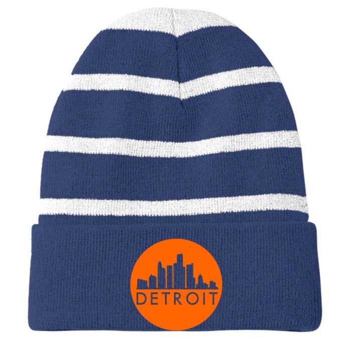 Detroit Simple Orange Logo Front And Back Front & Back Striped Beanie with Solid Band