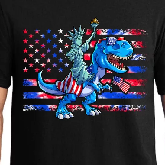 Dino Statue Of Liberty 4th Of July American Flag Pajama Set