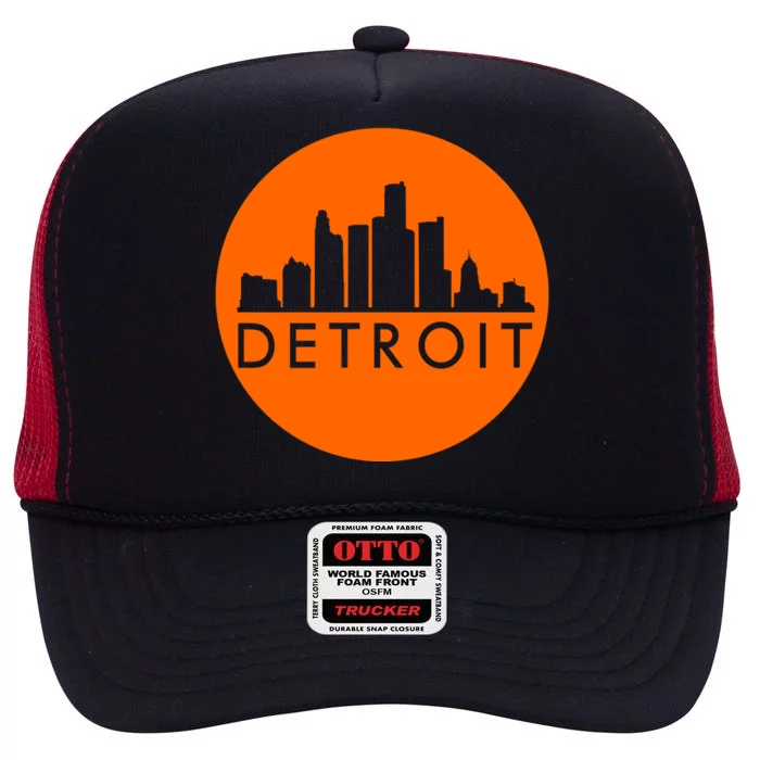 Detroit Simple Orange Logo High Crown Mesh Trucker Hat