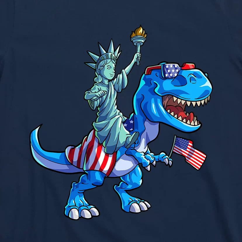 Dino Statue Of Liberty 4th Of July American Flag T-Shirt