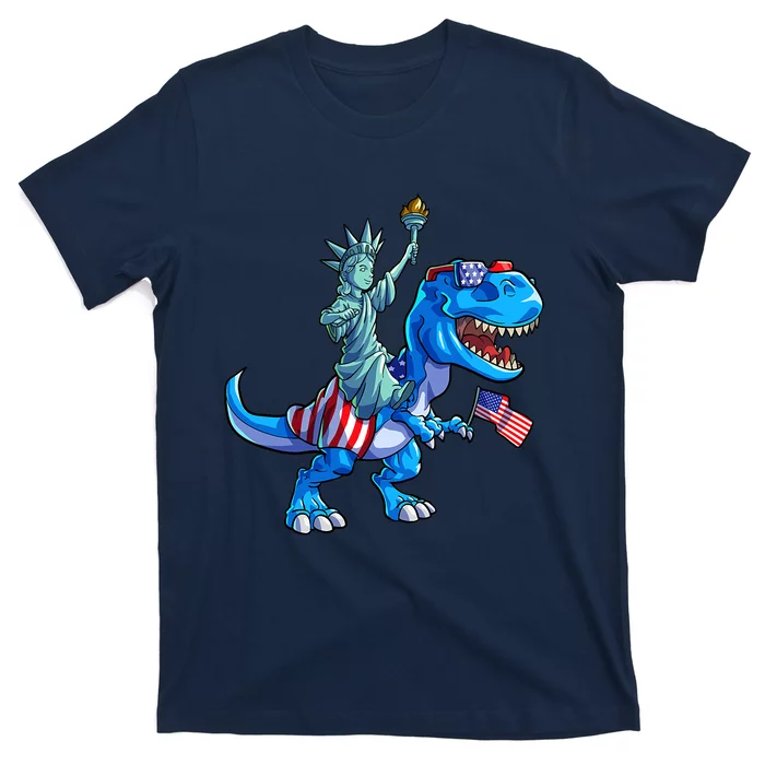 Dino Statue Of Liberty 4th Of July American Flag T-Shirt