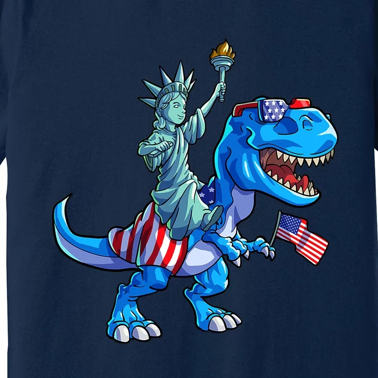 Dino Statue Of Liberty 4th Of July American Flag Premium T-Shirt