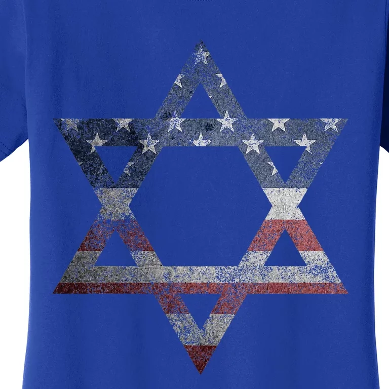 Distressed Star of David Jews Jewish Gifts USA American Flag Women's T-Shirt