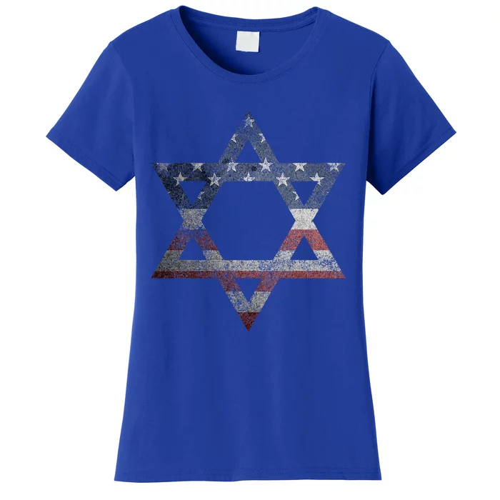 Distressed Star of David Jews Jewish Gifts USA American Flag Women's T-Shirt